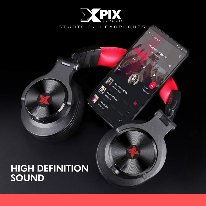 XPIX Pro DJ Headphones Closed Back Over Ear Stereo Monitor Headphones, for Monitor & Mixing, Single Side, Dual Source Monitoring