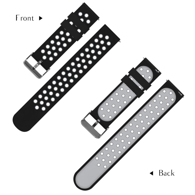 22mm Smart Watch Bands, FanTEK Silicone Sport Quick Release Strap for Samsung Galaxy Watch 3 45mm / Galaxy Watch 46mm / Gear S3 Frontier & Classic / Pebble Time Steel / Moto 360 for Men 2nd Gen 46mm Black/Grey 22mm
