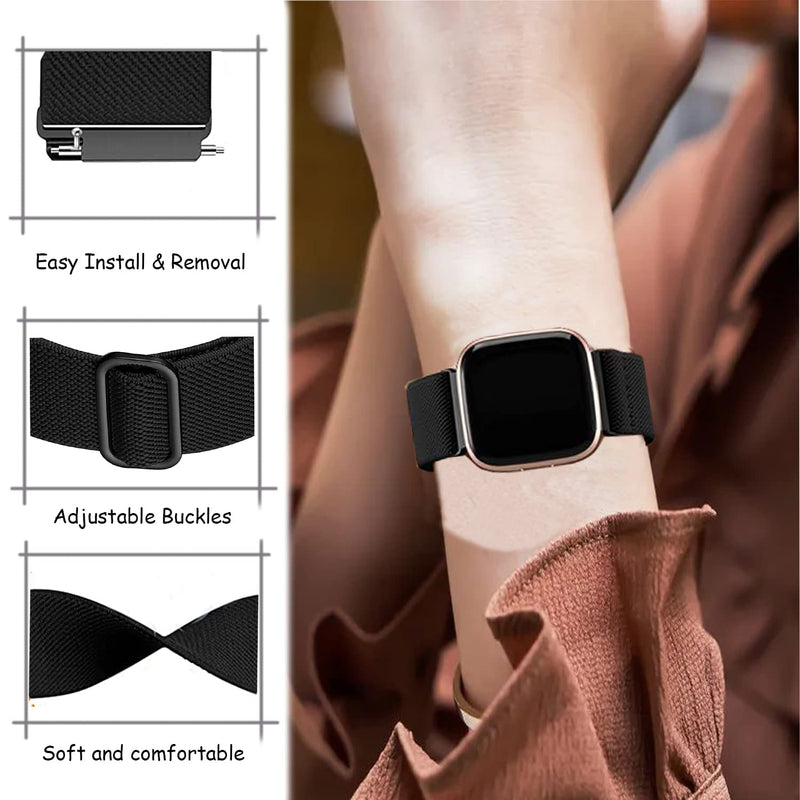 5 Pack Elastic Nylon Bands Compatible with Fitbit Versa / Versa 2 / Versa Lite / Versa SE for Women Men, Adjustable Breathable Fabric Sport Elastic Wristband for Fitbit Versa Smart Watch Combination 5