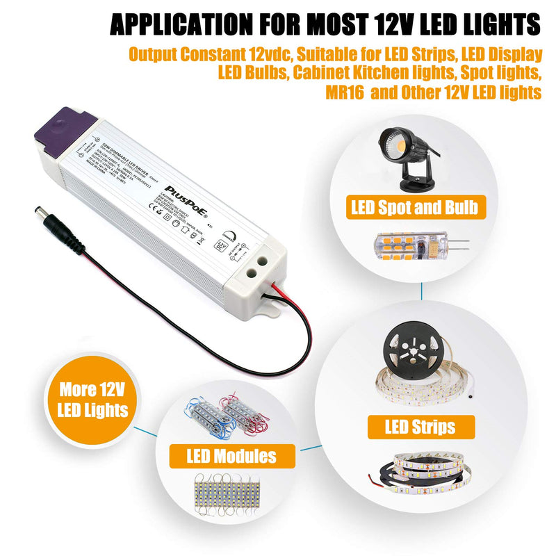 12V 50W Dimmable LED Driver,110V AC - 12V DC Isolation Protection Led Transformer Dimming Power Supply, Compatible with Lutron and Leviton Dimmer for 12V Constant LED Lighting, Quiet Operation. 12V50W