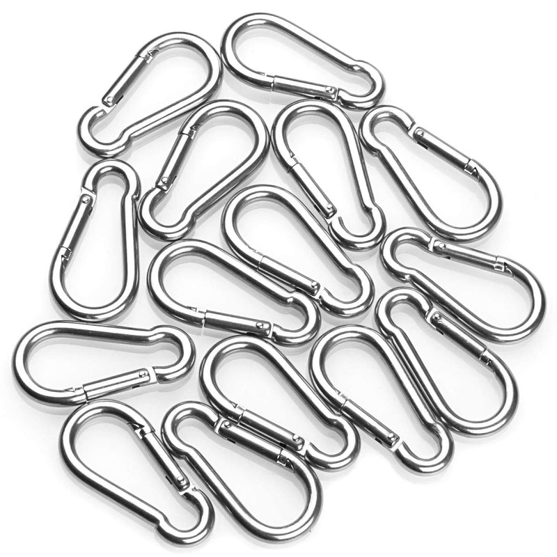ASelected 15 Pack Spring Snap Hook Carabiner Stainless Steel 304 Screw Lock Silver Quick Link Clip Keychain for Camping, Hiking, Outdoor and Gym, Small M6 Carabiners for Dog Leash & Harness, Sliver