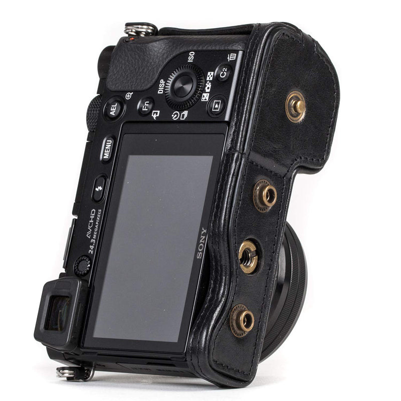 MegaGear Ever Ready Genuine Leather Camera Case and Bag for Sony Alpha A6300, A6000 (16-50 mm) (Black) Black