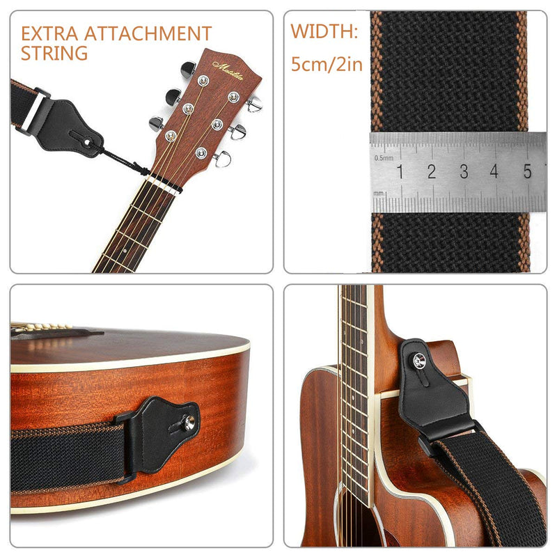 BestSounds Guitar Strap with 3 Pick Holders 100% Soft Cotton Strap For Bass Electric & Acoustic Guitars (Black) Black