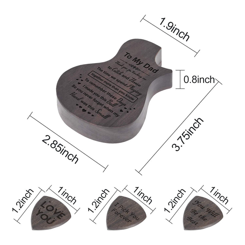 Engraved Black Guitar Pick Box Holder with 3 Pack Wooden Guitar Picks, Personalized Wood Guitar Picks Box For Dad, Plectrum Container for Guitar Standard Picks (For Dad)