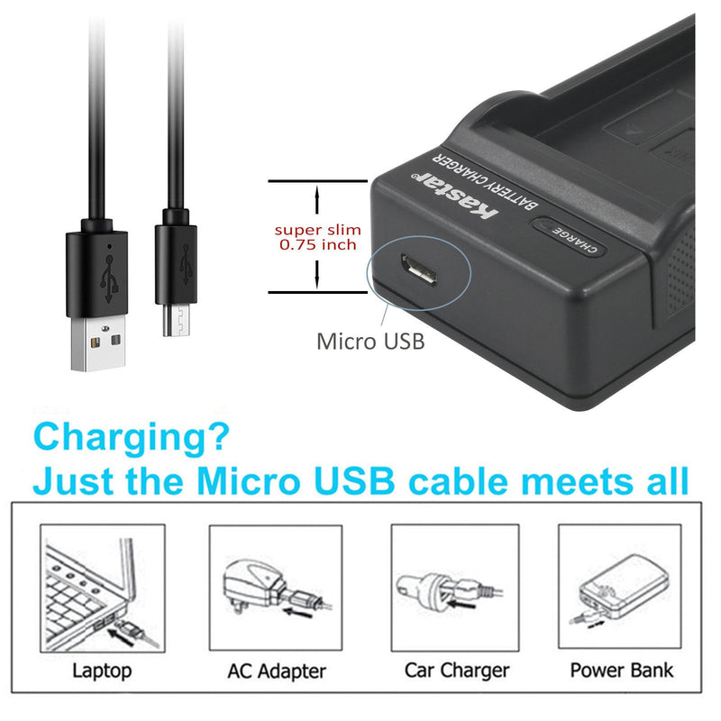 Kastar Battery (X2) & Slim USB Charger for Sony NP-BD1, NP-FD1, BC-CSD and Cyber-Shot DSC-G3, DSC-T2, DSC-T70, DSC-T75, DSC-T77, DSC-T90, DSC-T200, DSC-T300, DSC-T500, DSC-T700, DSC-T900, DSC-TX1