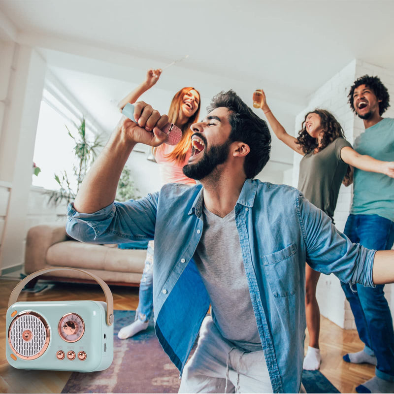 [AUSTRALIA] - Portable Bluetooth Speaker with Microphone Set,Retro Bluetooth Speaker with Home Karaoke Machine,Portable Handheld Karaoke Mics Speaker Machine for Kids and Adults Home Party Birthday(White) 