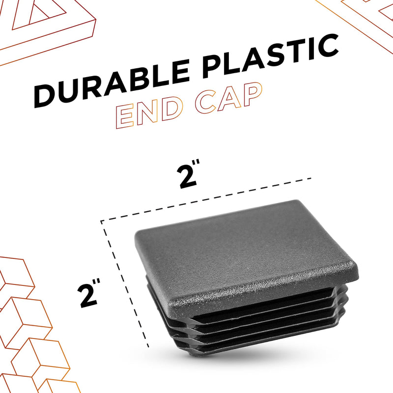 Prescott Plastics 2" Inch Square Plastic Plug Insert (20 Pack), Black End Cap and Hardware Plugs for Metal Tubing, Fence, Glide Insert for Pipe Post, Chairs and Furniture 20