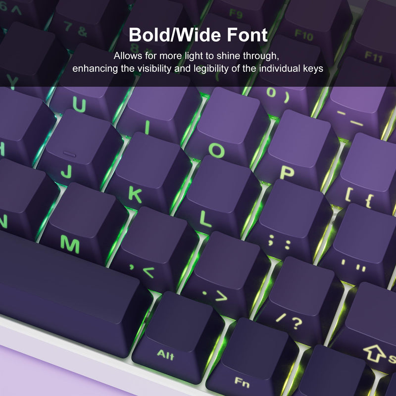 XVX Side Print Keycaps - Shine Through Keycaps, PBT Double Shot Custom Keycap Set, 136 Keys Gradient Purple Keycaps, OEM Profile Keyboard Keycaps for Cherry Gateron MX Switches Keyboard