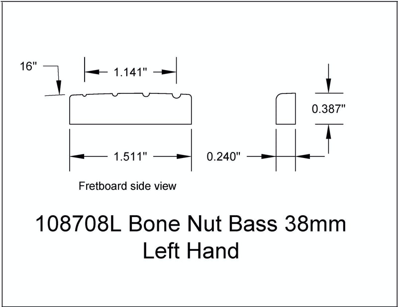 Nut Bone 4 String Bass 38mm 1 1/2" Wide Left Hand
