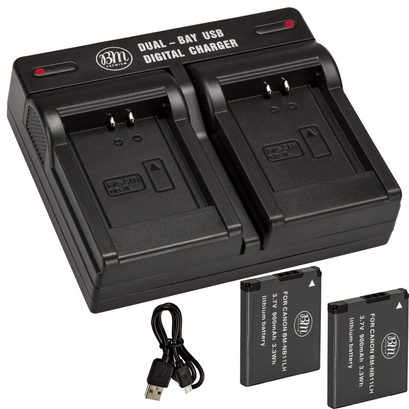 BM Premium 2 Pack Of NB-11L, NB-11LH Batteries and Dual Battery Charger Kit for Canon PowerShot Elph 110, Elph 130, Elph 135 IS, Elph 140 IS, Elph 150 IS, Elph 160, Elph 170 IS, Elph 180, Elph 190 IS, Elph 320 HS, Elph 340 HS, Elph 350 HS, Elph 360 HS,...