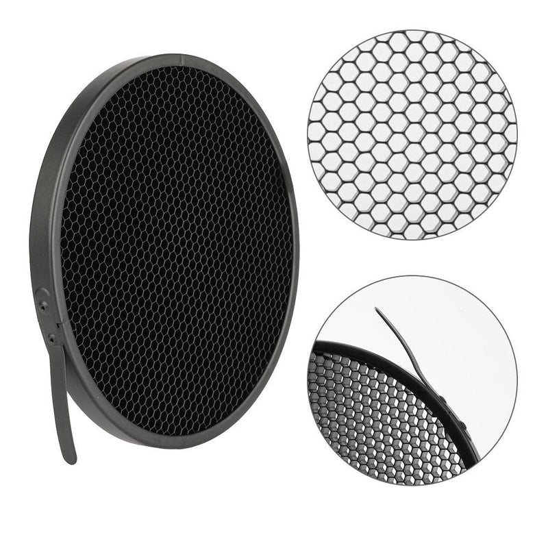 SUPON 7" Standard Reflector Lamp Shade Dish Diffuser with 20° /40°/ 60° Honeycomb Grid White Soft Cloth for Bowens Mount Studio Strobe Flash Light Speedlite