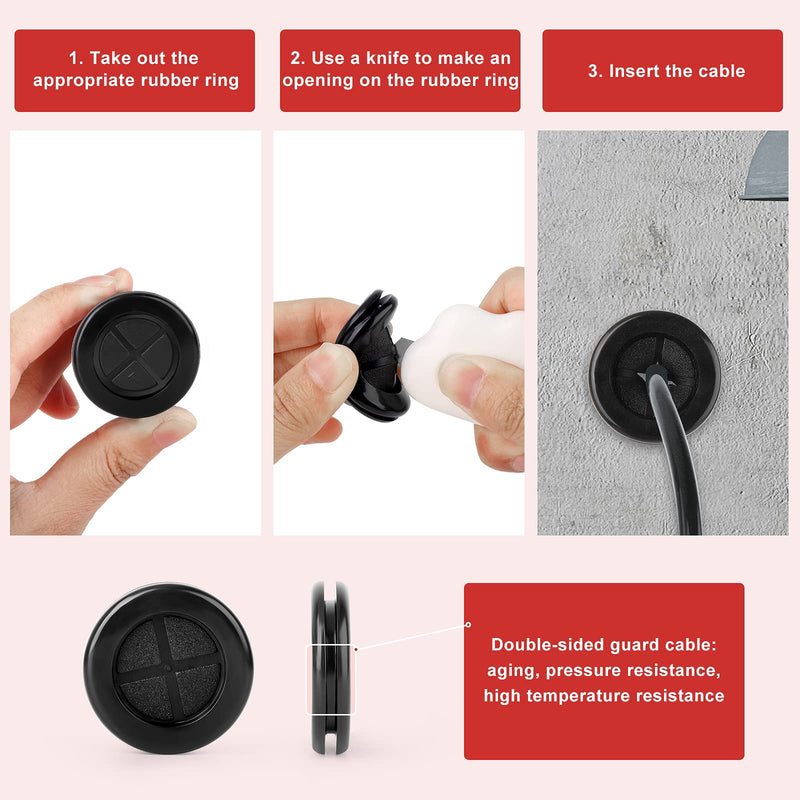 QCQIANG 63Pcs Rubber Grommet Kit, Drill Hole Firewall Hole Plugs Wire Protection, 6 Sizes 5/8" 13/16" 7/8" 1" 1-3/16" 1-1/2"(Round) Black Rubber Grommet Kit