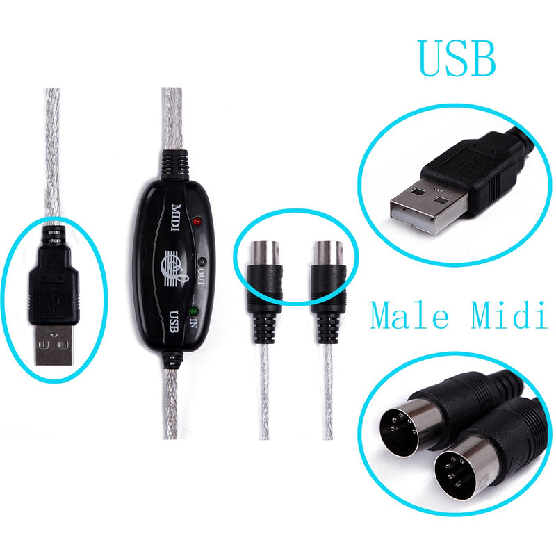 [AUSTRALIA] - HDE USB in-Out MIDI Interface Cable with 5 Pin DIN MIDI Adapter for Keyboard Synthesizer Drum Pads and Other Devices (Compatible with Windows Vista / 7/8 32-bit Only) 