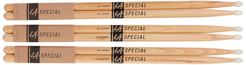 Promark LA Specials 5A Hickory Drumsticks with Nylon Tip, 3-Pack (LA5AN-3P)