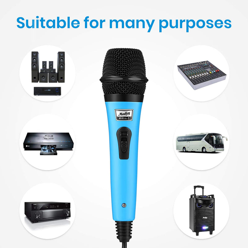 Moukey Dynamic Wired Karaoke Microphone Metal Handheld Mic with 13ft XLR Cable for Karaoke Singing, MWm-5 Blue