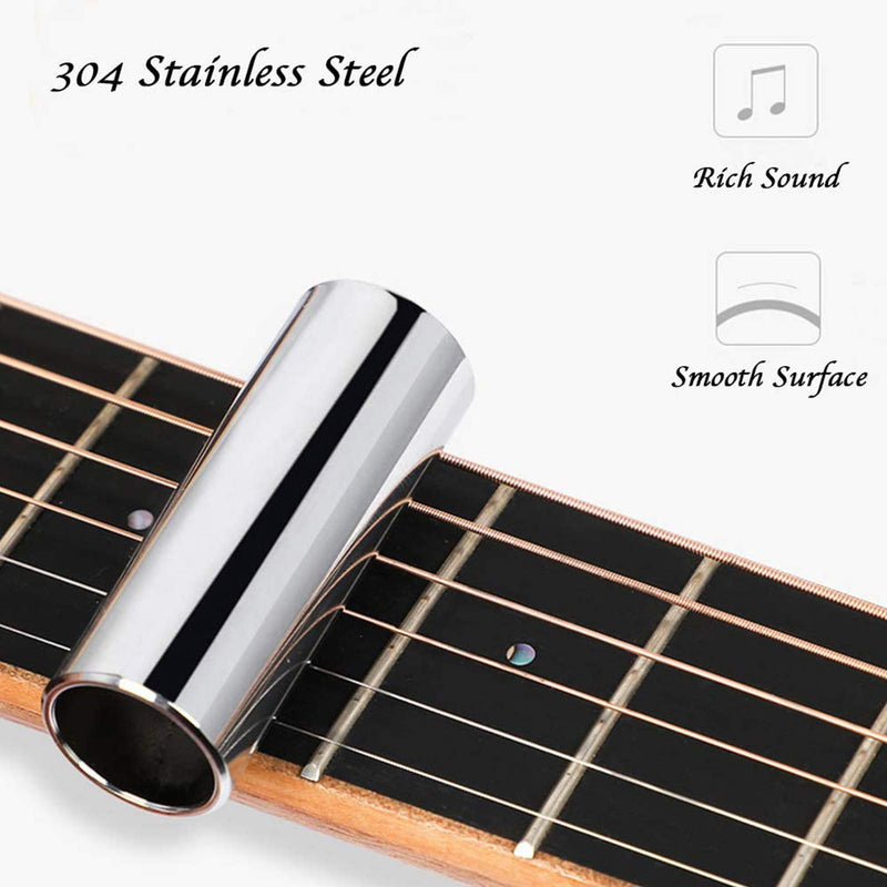 Guitar Slide, Set of 2 Glass Slides, 1 Steel Guitar Slide for Electric and Acoustic, 4 Finger Picks with Portable Box for Guitar and Bass, Medium (6 cm)