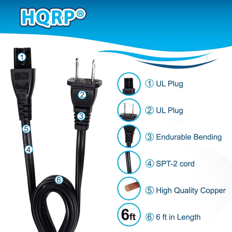 HQRP AC Power Cord Compatible with Philips 47PFL3603D 47PFL5704D 52PFL5704D LED LCD HDTV Smart TV Mains Cable