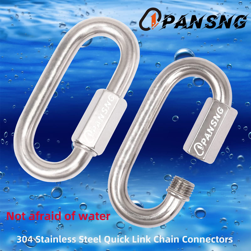 PANSNG 15kN 5/16 in Threaded Quick Link Chain Connector Heavy Duty Stainless Steel Chain Repair Link Safety Oval Locking Carabiner Large M8(8mm) for Swing/Hammock/Gym M8-4PCS Silver