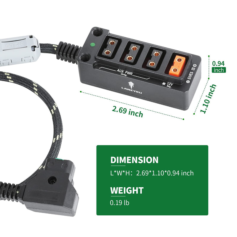 Metal P-Tap D-Tap Splitter 12V Regulated Surge Protection for ARRI|RED|Sony|Teradek |Smallhd|DJI|TILTA |Anton Bauer|Core SWX|IDX|Bebob, 1/4"-20 Screw Threads-Braided Kevlar Cable 17.7 inches