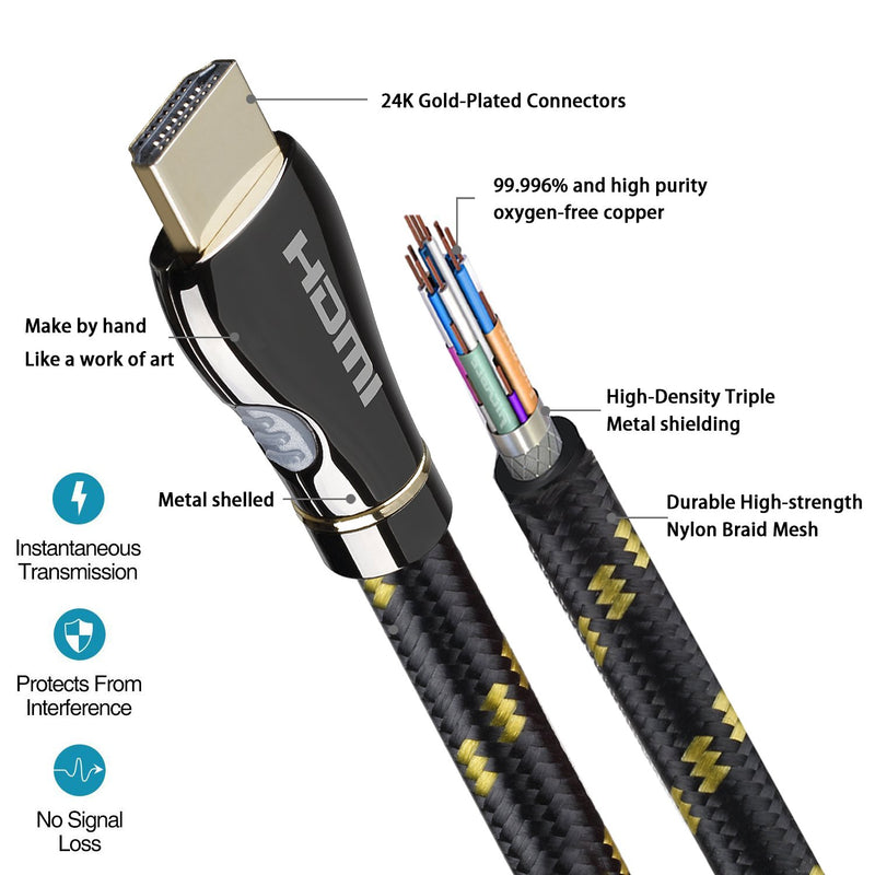 4K HDMI Cable/HDMI Cord 10ft - Ultra HD 4K Ready HDMI 2.0 (4K@60Hz 4:4:4) - High Speed 18Gbps - 28AWG Braided Cord-Ethernet / 3D / HDR/ARC/CEC/HDCP 2.2 / CL3 by Farstrider 10 Feet Gun black - Gold