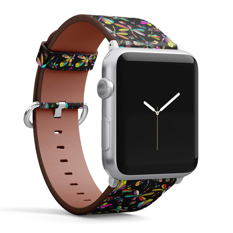 Compatible with Small Apple Watch 38mm & 40mm (All Series) Leather Watch Wrist Band Strap Bracelet with Stainless Steel Clasp and Adapters (Dragonflies Your Design)