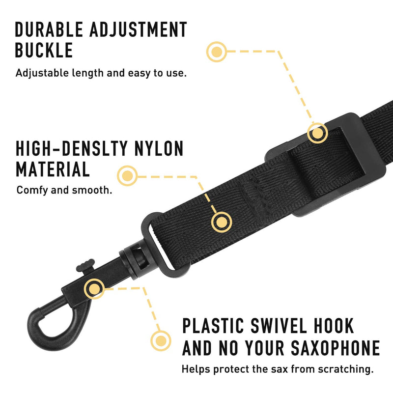 Focusound Upgraded Length Saxophone Neck Strap Soft Sax Leather Strap Padded for Alto and Tenor Saxophone