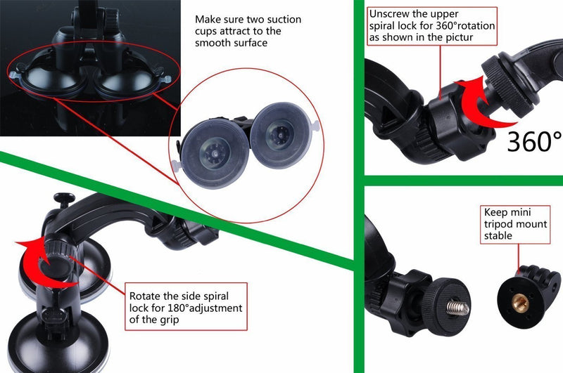 [AUSTRALIA] - Smatree Double Suction Cup Mount, Car Mount Compatible for Gopro Hero 10/9/8/7/Max/6/5/4/3+/3, AKASO, DJI OSMO Action Camera, Greater Suction Power, Pefect for Car Windshield and Window（Updated Version） 