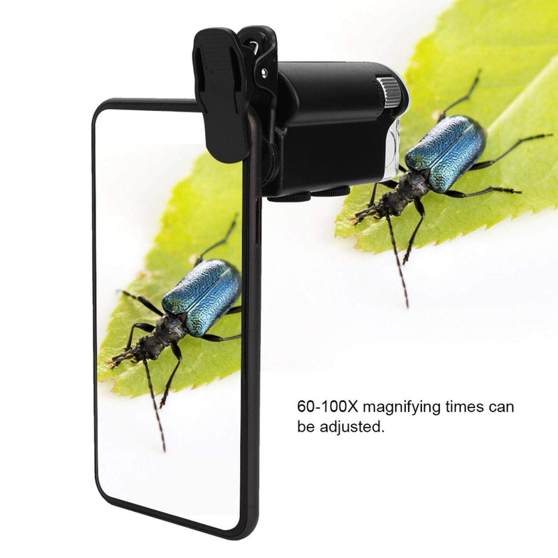 753 60-100X Clip-on Microscope with LED Light, Portable Magnifier Loupe Pocket Magnifying Lens Glass for Universal Mobile Phones, Mini Plus Pocket Microscope Lighted