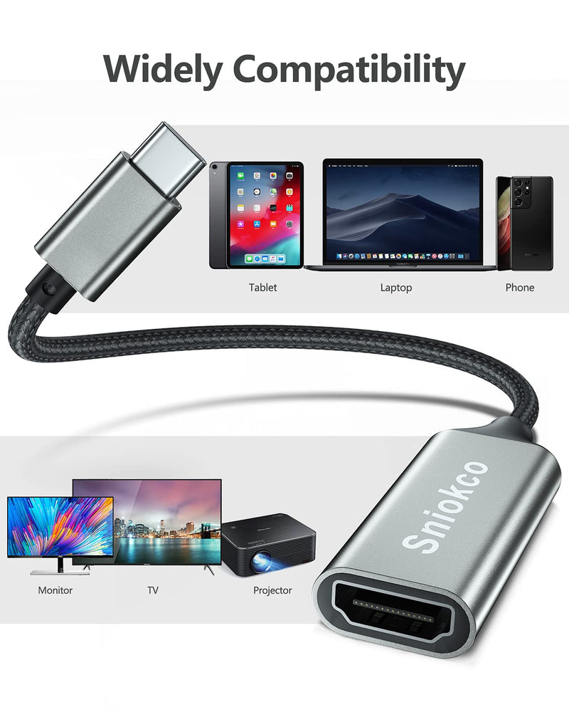 USB C to HDMI Adapter, Sniokco Type-C to HDMI Adapter (Thunderbolt 3) for Home Office, Compatible with MacBook Pro, MacBook Air, Pixelbook, Surface Pro, Pad Pro, Pad Air, XPS, G,alaxy S10 S9+ and More 0.65Ft