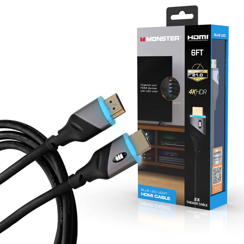 [AUSTRALIA] - Monster 6ft High Speed 4K HDR Hdmi Cables with Built-in Led Light, Gaming, Video, and Computer, 4 Pack 4 -Pack 