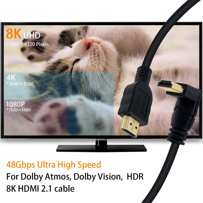 Poyiccot 8K HDMI Cable 2feet, HDMI 2.1 Cable 90 Degree Down Angle HDMI Male to Male 8K HDMI Cable 48gbps 2.1 Cable Support 8K@60Hz 4K@120 7680P 8K HDMI2.1 Cable for TV/Xbox /PS4 /PS5(M/M Down) Down Angle 8K HDMI Cable