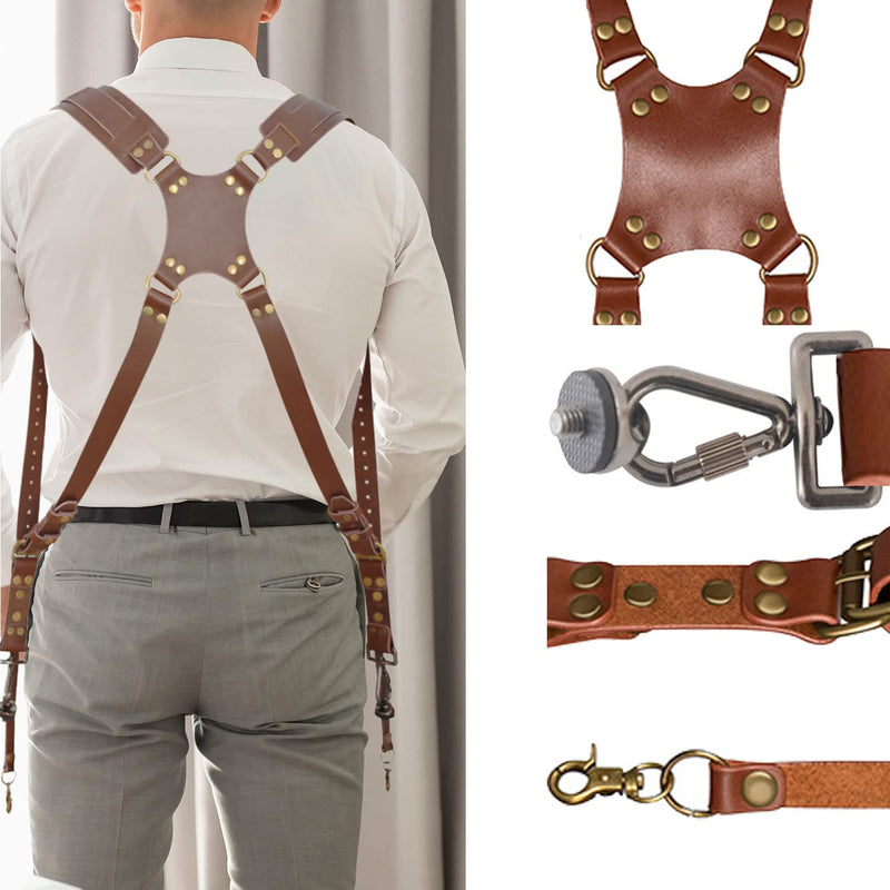 [AUSTRALIA] - Kasla Camera Strap, Camera Straps for Photographers-Leather Dual Camera Strap for Two DSLR/SLR Cameras (Brown) 