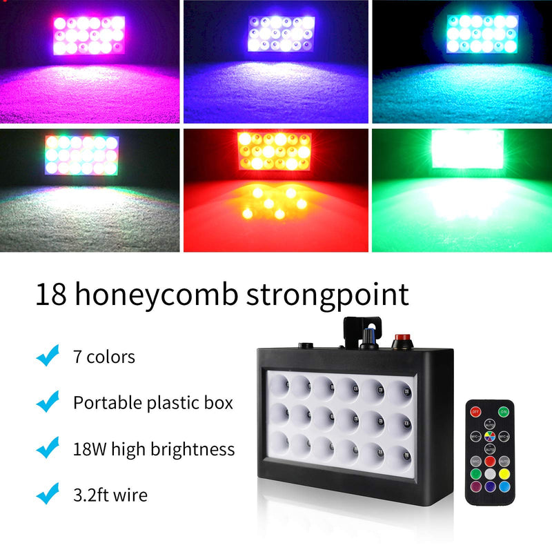 EcoStrobe LED Stage Strobe Lights, 18 LED Mini RGB Flash Light, Sound Activated/Remote Stage Lights Disco DJ Light for Party Wedding KTV Bar Concert (with 16 Button Remote)
