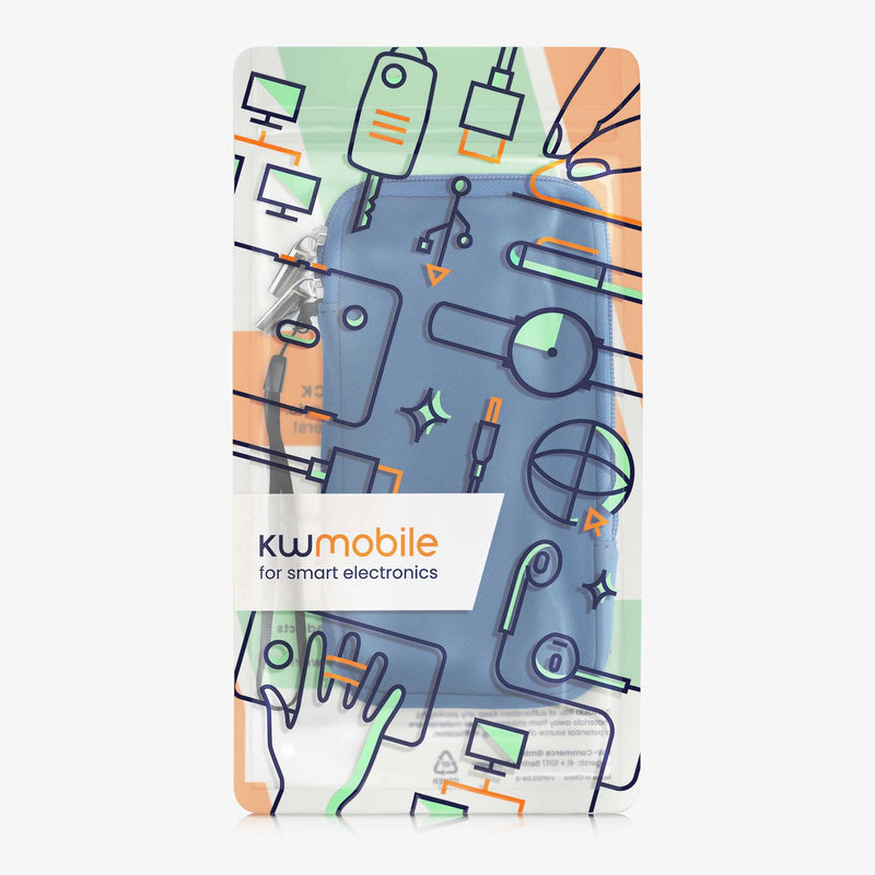 kwmobile Neoprene Phone Pouch Size XL - 6.7/6.8" - Universal Cell Sleeve Mobile Bag with Zipper, Wrist Strap - Blue XL - 6,7/6,8"