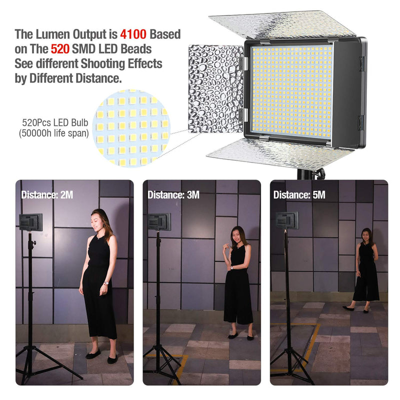 ENEGON Camera Dimmable Video Light Panel (Bi-Color 520 LED Beads) with 4000mAh Rechargeable Battery, Charger,hot Shoe for Canon Panasonic Nikon DSLR Cameras, Camcorder, Tripod, CRI95+, 3200K-5600K