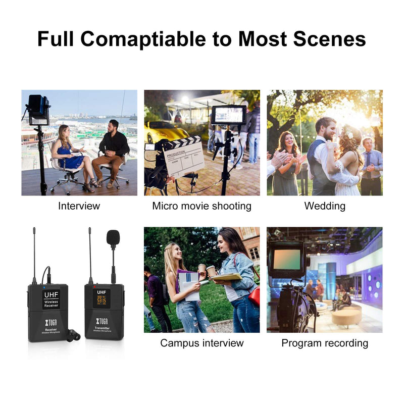 XTUGA Wireless Microphone System with Audio Monitor Function Mic UHF Wireless Lapel Mic for Smartphones DSLR Cameras,Smartphone Camera Podcast Interview YouTube Facebook Live-steam (CM7 CASE) CM7 CASE