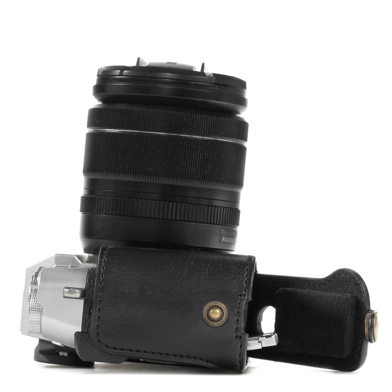 MegaGear Ever Ready Leather Camera Case and Strap Compatible with Fujifilm X-T30, X-T20, X-T10 (16-50mm / 18-55mm Lenses) Black