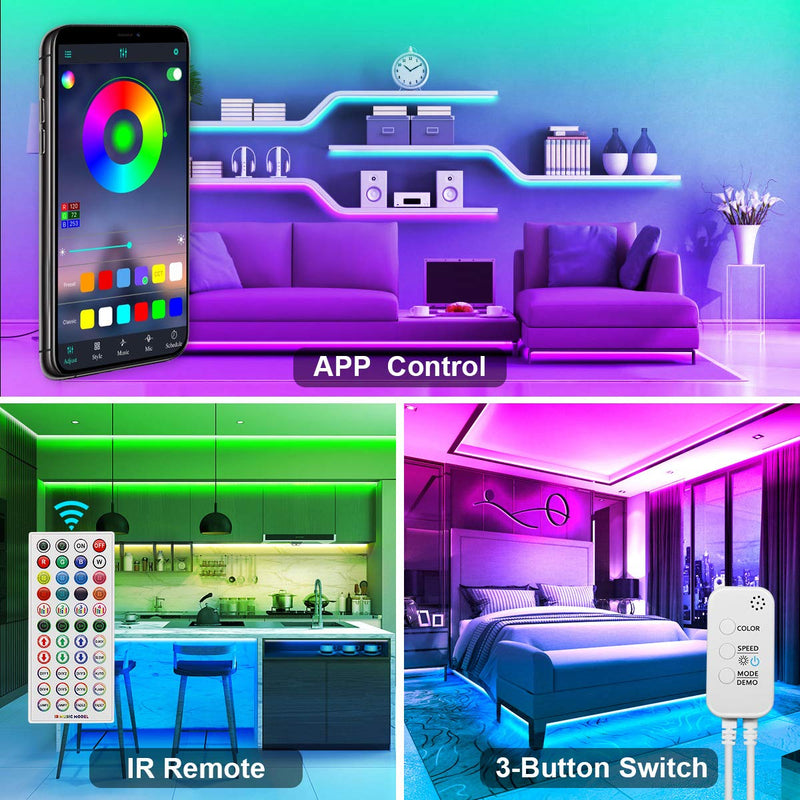20ft LED Lights for Bedroom, ARKOCHIC Led Strip Lights Music Sync Smart Led Lights, 5050 RGB Color Changing LED Strips with Bluetooth App Controller Apply for TV, Bedroom, Party and Home Decoration
