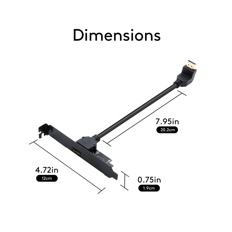 EZDIY-FAB HDMI Adapter Extension with PCI Bracket, 90 Degrees HDMI Male to Female Supports 3D 4K@60Hz 2K@144Hz-10cm/3.9in