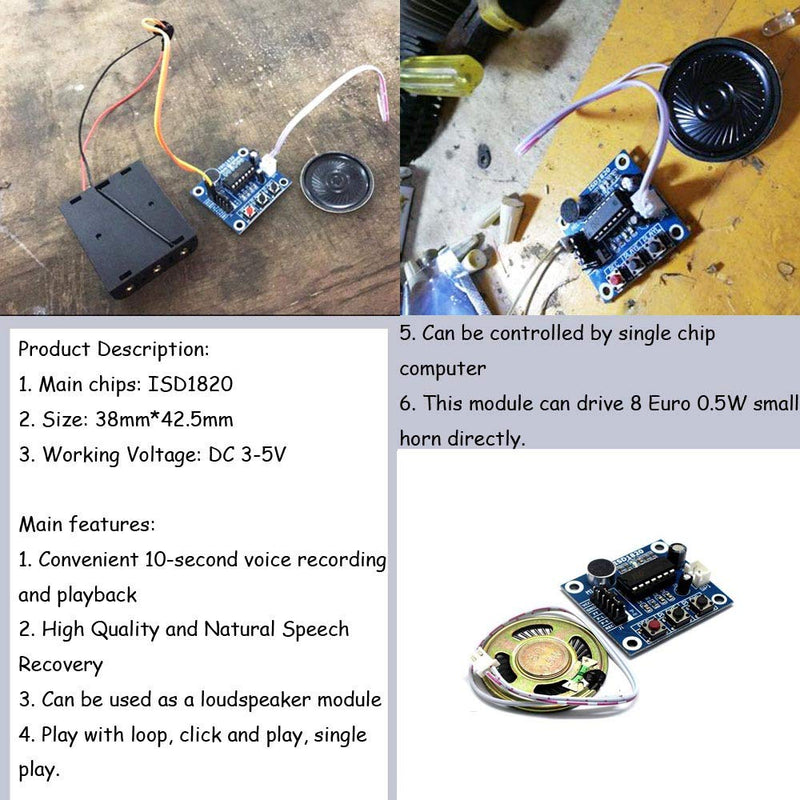 Ximimark 2Pcs ISD1820 Sound Voice Recording Playback Module Sound Recorder Board With Microphone Audio Loudspeaker