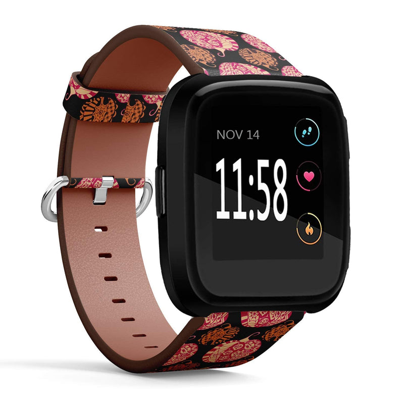 Compatible with Fitbit Versa/Versa 2 / Versa LITE - Leather Watch Wrist Band Strap Bracelet with Quick-Release Pins (Halloween Colorful Pumpkins)