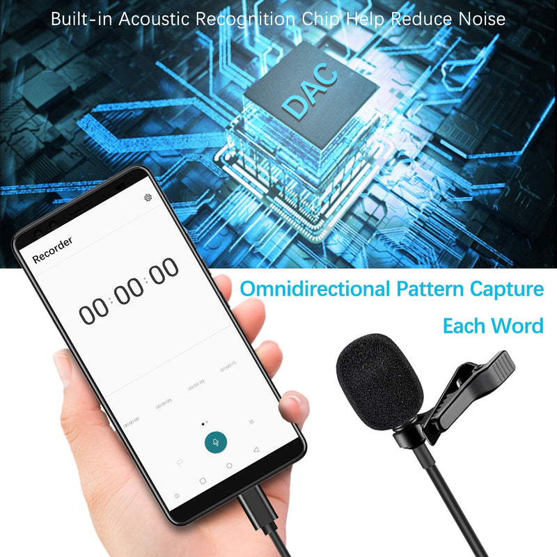 USB Type C Lavalier Lapel Microphone,[DAC Chip] IUKUS Omnidirectional USB-C Lavalier Microphone Clip On System Compatible with iP@d Pro 2018 2019 Go0gle Pixe1 2 3 XL