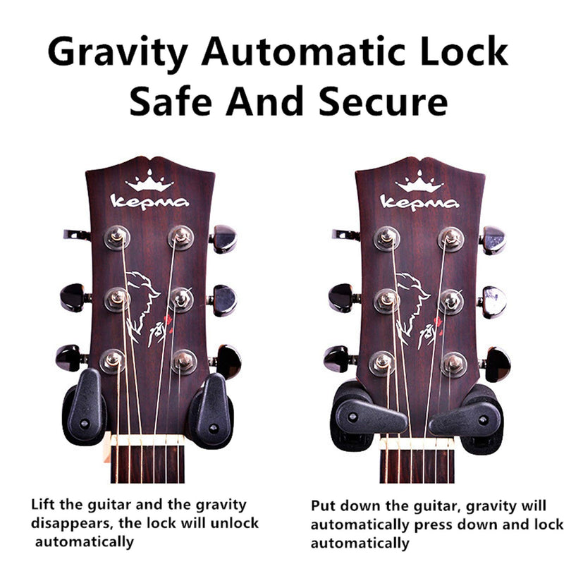 Miwayer Guitar Wall Mount,Auto Lock Guitar Wall Hanger Wooden Base Safe Against Vibration For Acoustic, Electric, Classical, Bass 1 pac