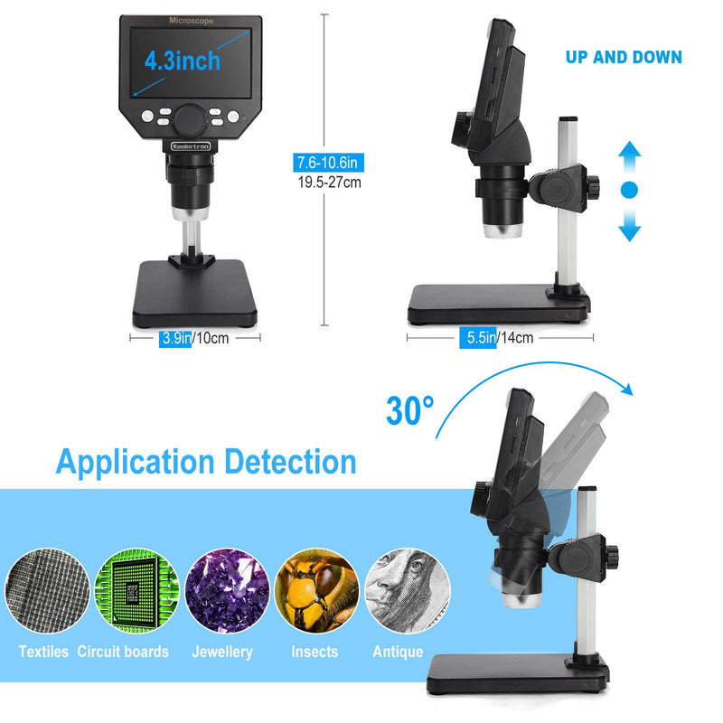 Koolertron 4.3 inch LCD Digital USB Microscope,8MP 1-1000X Magnification Handheld Digital Microscope Camera,8 LED Light,Rechargeable Battery LCD Microscope for Circuit Board Repair Soldering PCB Coins 49-A