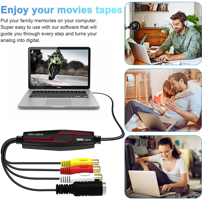 DIGITNOW! Video Capture Card Converts Hi8 VHS to Digital DVD for Windows/Mac, Video Grabber with Scart/AV Adapter