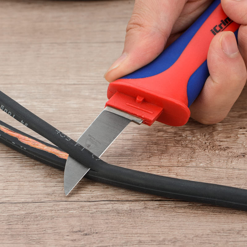 iCrimp Utility Knife for Cable Skinning, Wire Insulation Dismantling Knife, 2-Pack Insulated Electricians Cable Stripping Knives, Fixed Blade