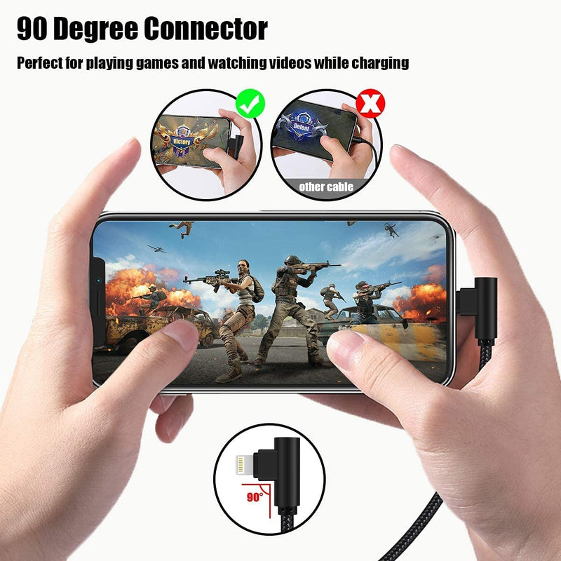 Osecet Lightning Cable 1ft 90 Degree 2 Pack MFi Certified Elbow Short iPhone Charger Right Angle Fast Charging Cable for iPhone 14 13 12 11 Pro X XS XR 8 Plus 7 6 5 (Black,1 Foot) Black