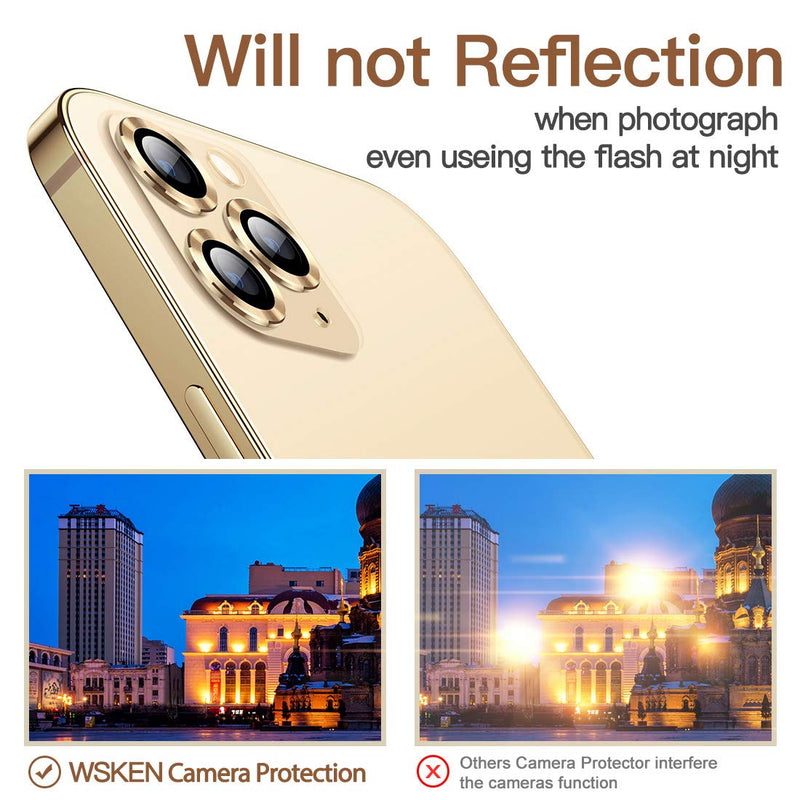 Wsken for iPhone 12 Pro Max (6.7 inch) Camera Lens Protector, Glitter HD Tempered Glass Aluminum Alloy Lens Screen Stiker Cover Film - Gold