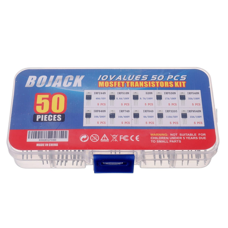 BOJACK 10 Values 50 Pcs IRFZ44N IRF510N IRF530N IRF540N IRF640N IRF740 IRF840 IRF3205 IRF9540 IRF Series transistors MOSFET Assortment Kit