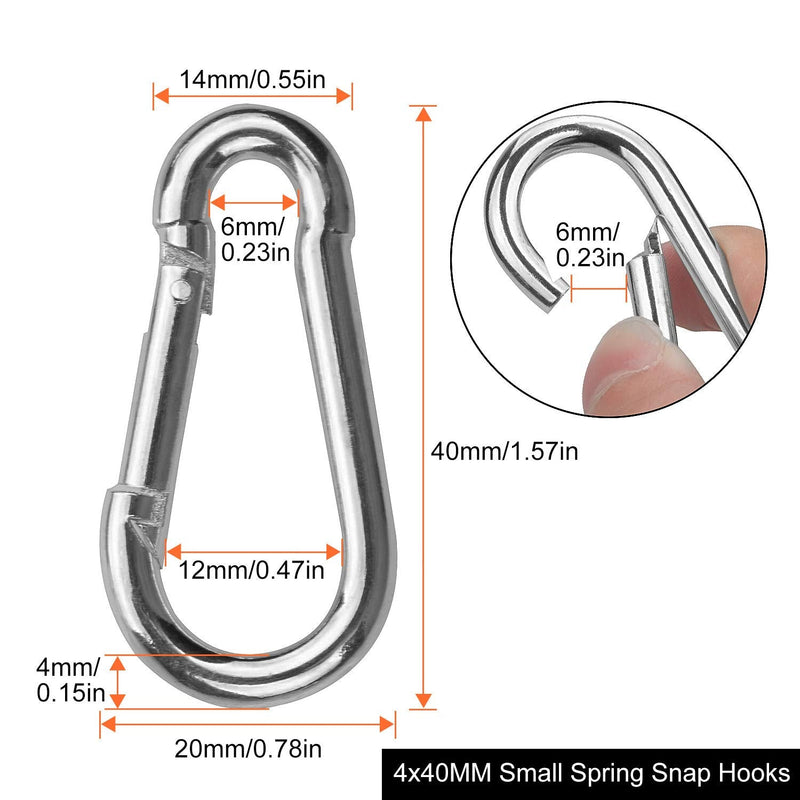 30 Pack Sliver Spring Hook, Zinc-Galvanized Steel Carabiner Small M4x40MM Carabiners for Backpacks or Key Chains, Silver Quick Link Snap Spring Clip Hook for Ropes, Pet, Indoor and Outdoor Equipment